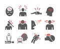 Epilepsy icons set. Symptoms, Treatment. Vector signs for web graphics. Royalty Free Stock Photo