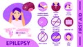 Epilepsy infographic. Awareness Month is organized on November. First aid of epilepsy attack