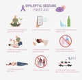 Epileptic seizure first aid. What to do. Infographic. Vector Royalty Free Stock Photo