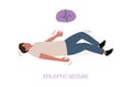 Epileptic seizure. Man laying on the floor and shaking. Epilepsy. Vector Royalty Free Stock Photo