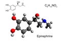 Chemical formula, structural formula and 3D ball-and-stick model of epinephrine Royalty Free Stock Photo