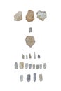 Epipalaeolithic lithic industry tools as scrappers, stone chips; cherts, back points; retouched leaves, etc Royalty Free Stock Photo