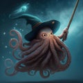 Epiphany hag octopus riding a broom illustration generative ai