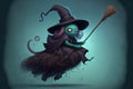 Epiphany hag octopus riding a broom illustration generative ai