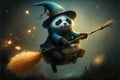 Epiphany hag panda riding a broom illustration generative ai