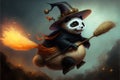 Epiphany hag panda riding a broom illustration generative ai