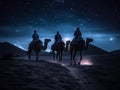 Epiphany. Three kings with camels walking through the desert. Royalty Free Stock Photo