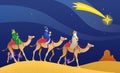 Three Wise Men journey on camels backs Royalty Free Stock Photo