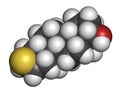 Epitiostanol (epithioandrostanol) cancer drug molecule. 3D rendering. Atoms are represented as spheres with conventional color Royalty Free Stock Photo