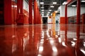 epoxy red stained floor in empty warehouse, Generative Ai