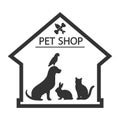 Pet shop logo with the image of a dog, cat, rabbit and parrot on a white background Royalty Free Stock Photo