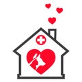 Illustration veterinary clinic emblem. pets on heart with medical cross Royalty Free Stock Photo