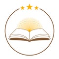 Education logo illustration. Open book with sun Royalty Free Stock Photo