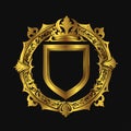 Elegant Vintage Baroque Ornament â Retro Luxury Shield Logo and Royal Frame Design Royalty Free Stock Photo