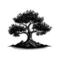 Original Big Olive Tree in Mountains Vector Logo Icon Royalty Free Stock Photo