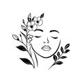 Minimalist Line Art Woman Face with Floral Vector Logo Icon Royalty Free Stock Photo
