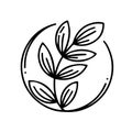 Minimalist Leaf Branch Doodle Circle Vector Logo Icon Royalty Free Stock Photo