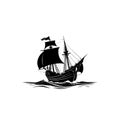 Historical Galleon Sailing Ship Silhouette Vector Icon Royalty Free Stock Photo