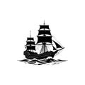 Minimalist Old Sailing Ship Vector Logo Icon Royalty Free Stock Photo
