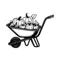 Harvest Season Wheelbarrow Vector Illustration Black and White Royalty Free Stock Photo