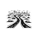Road Leading to City Skyline Vector Illustration Royalty Free Stock Photo