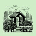 Building With Rooftop Garden Vector Illustration Royalty Free Stock Photo