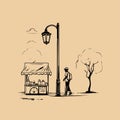 Street Tea Shop Scene Vector Icon Hand Drawn Style Royalty Free Stock Photo