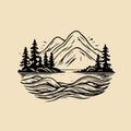 Mountain and Lake Landscape Vector Illustration Royalty Free Stock Photo