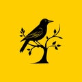 Vector Illustration of Bird on Branch with Leaves for Nature Scene Royalty Free Stock Photo