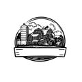Vintage Rural Farmhouse with Classic Barn and Grain Silo Illustration Royalty Free Stock Photo