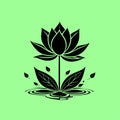 Black and White Lotus Flower Vector Illustration with Reflective Water Royalty Free Stock Photo