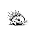 Fantasy Amphibian Character Black And White Vector Royalty Free Stock Photo