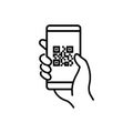 eps10 black QR code scanning icon in smartphone