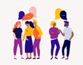 Flat vector illustration with young people characters with colorful dialog speech bubbles. Discussing, chatting, conversation, dia Royalty Free Stock Photo