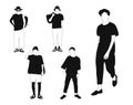 A set of silhouettes of people with different clothing. Royalty Free Stock Photo
