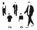 A set of silhouettes of people with different clothing. Royalty Free Stock Photo
