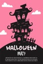 Halloween party poster, banner or invitation flyer with spooky haunted house. Vector illustration. Royalty Free Stock Photo