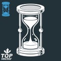 Eps8 highly detailed vector sand-glass. Antique classic 3d hourglass with pour sand isolated on dark background. Time is running