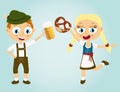 Oktoberfest man and woman with beer and pretzel Royalty Free Stock Photo