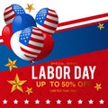 Labor day sale promotion advertising banner template decor with American flag balloons design .American labor day wallpaper.vouche Royalty Free Stock Photo