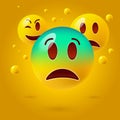 Smiley face icons or yellow emoticons with emotional funny faces in glossy 3D realistic Royalty Free Stock Photo