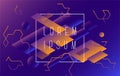 Minimal isometric geometric vector background. Ultraviolet dynamic shapes composition.