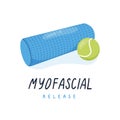 Foam roller for myofascial release, yoga, pilates. Equipment for alternative medicine and physiotherapy. Vector illustration.