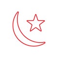 eps10 vector illustration of a red outline moon and star icon