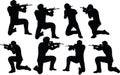 EPS 10 Vector illustration in silhouette of businessman soldier shoot