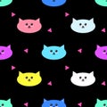 EPS 10 vector. Seamless pattern with multicolored cute kawaii kittens.