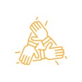 eps10 vector three hands support each other line art icon Royalty Free Stock Photo