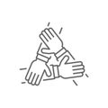 eps10 vector three hands support each other line art icon. Royalty Free Stock Photo