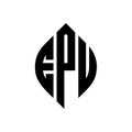 EPU circle letter logo design with circle and ellipse shape. EPU ellipse letters with typographic style. The three initials form a