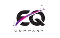 EQ E Q Black Letter Logo Design with Purple Magenta Swoosh